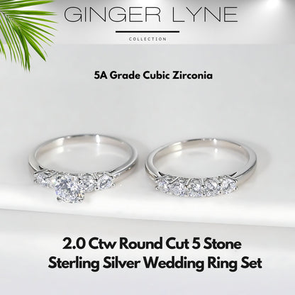 Sterling Silver Wedding Ring Set for Women Cz Engagement Ring Matching Band Ginger Lyne Collection