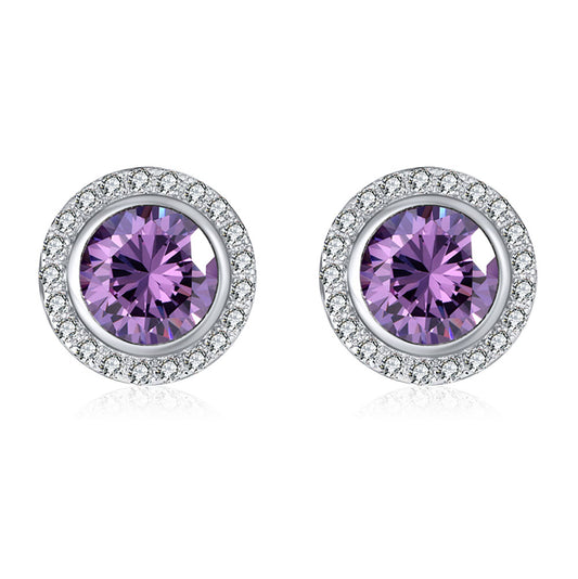 Halo 3D Stud Earringsfor Women Sterling Silver Purple Cz Ginger Lyne Collection