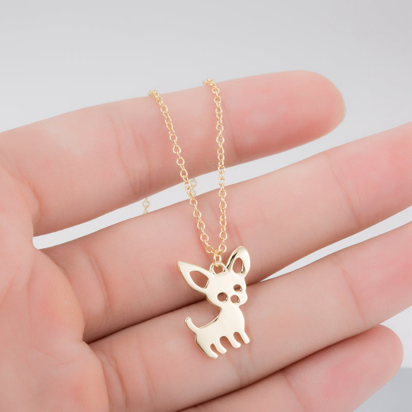 Tinker Chihuahua Puppy Dog Pendant Chain Necklace Girls Ginger Lyne Collection - Gold - Gold