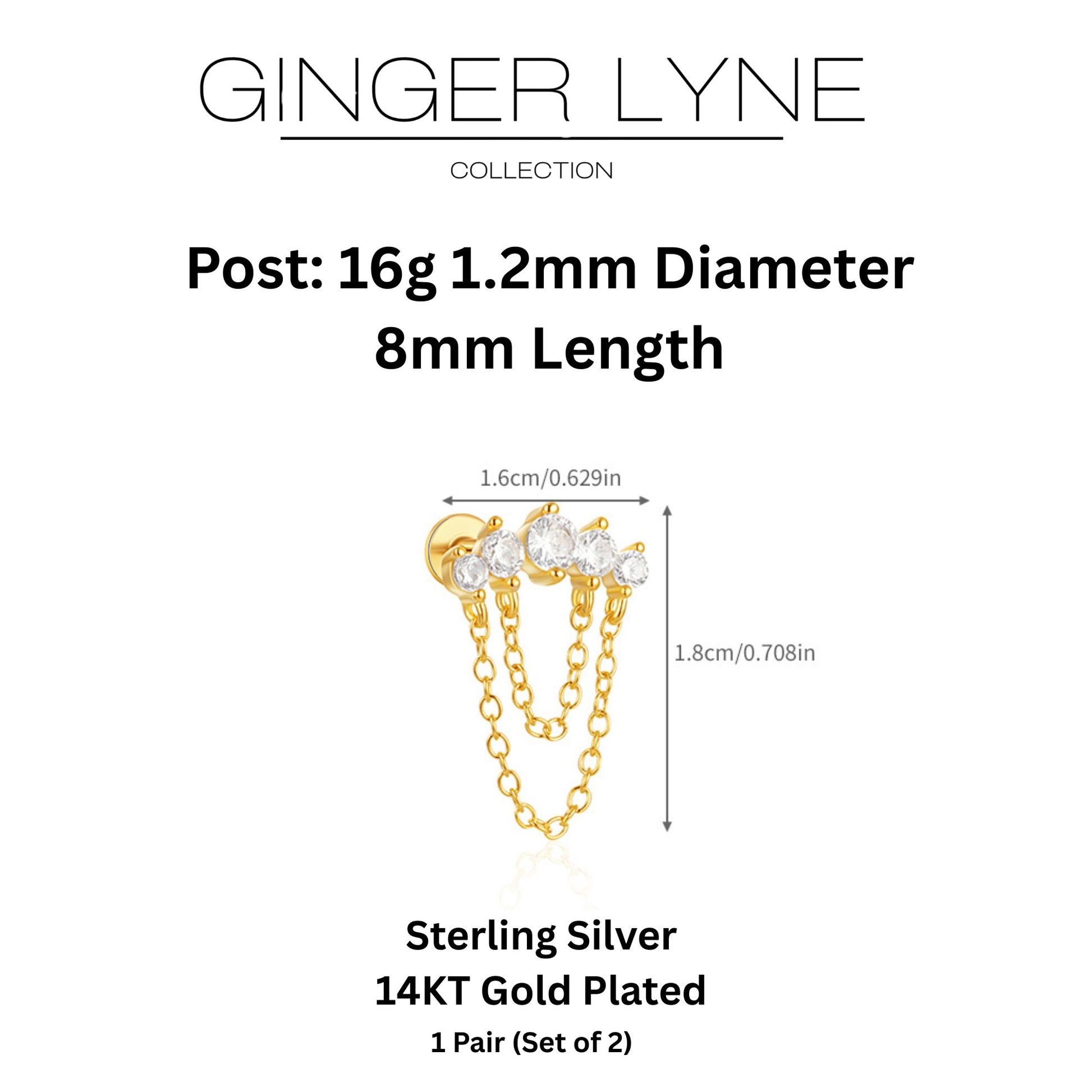 CrawlerwithChainsCZFlatBackEarrings16gCartilageHelixTragusLobeSterlingSilver1pairbyGingerLyne_Gold-4