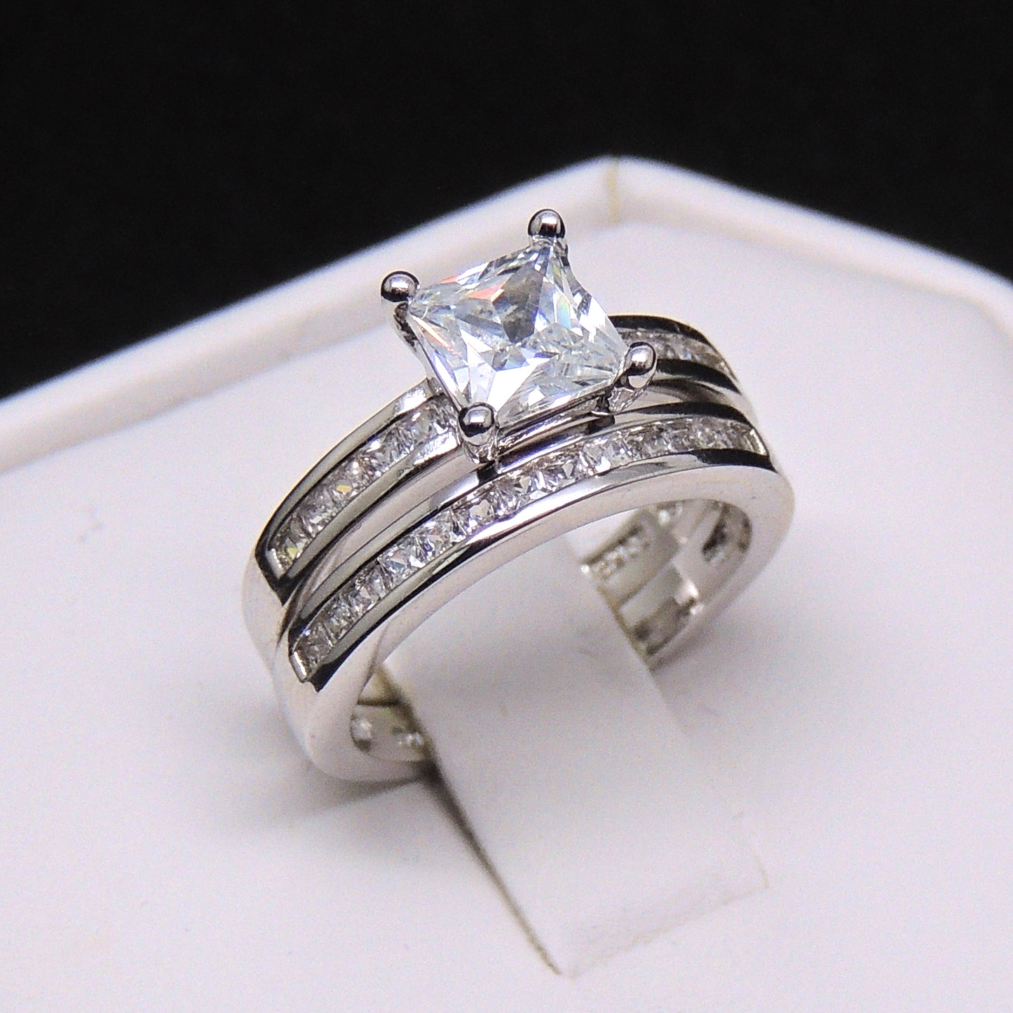 KristieBridalSetPrincessCutCzEngagementRingWomensGingerLyneCollection_Silver-5