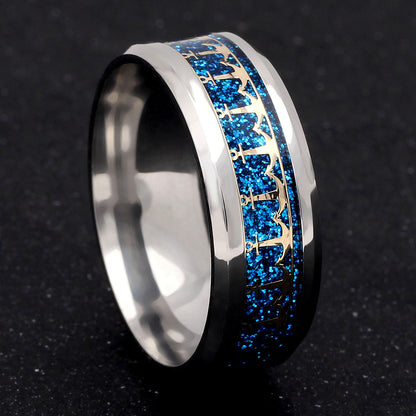 Anchors Wedding Band Ring Women Men Stainless Steel Blue Ginger Lyne Collection