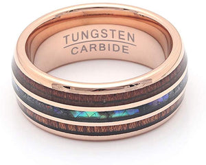 Tungsten Wedding Band Ring 8mm Men Women Koa Wood Abalone Ginger Lyne Collection - Black,10
