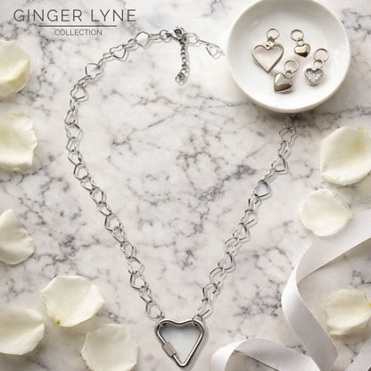 Carabiner Charm Holder Necklace for Women by Ginger Lyne Heart Chain Silver Stainless Steel 18-20"easy add Charms - Silver-Heart Chain/Heart CH
