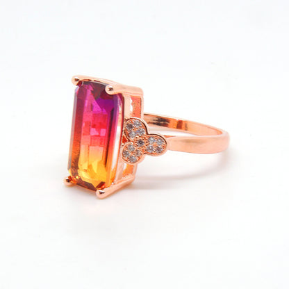 Iris Statement Ring Womens Rainbow Cz Rose Plated Womens Ginger Lyne Collection