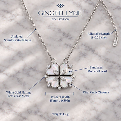 Heart to Clover 2 in 1 Pendant Necklace for Women Silver Tone CZ by Ginger Lyne Collection - Silver Tone