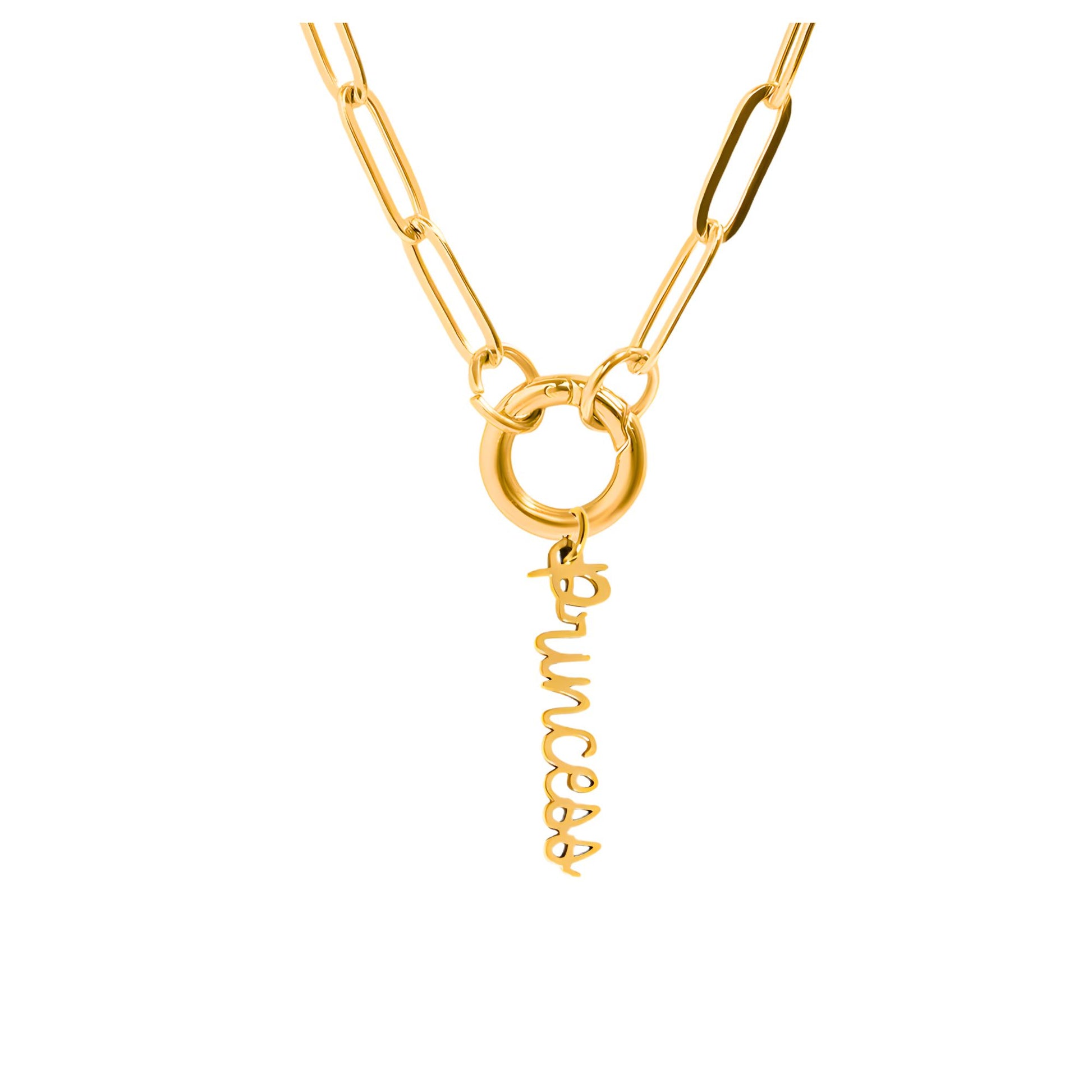 GingerLynePaperclipChainCharmHolderNecklacewithPrincessCharmforWomenStainlessSteel18-20"Adjustable_GoldTone-1