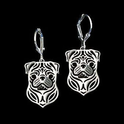 Pug Dog Sterling Silver Pendant Necklace Earrings Set Womens Ginger Lyne Collection - Earrings