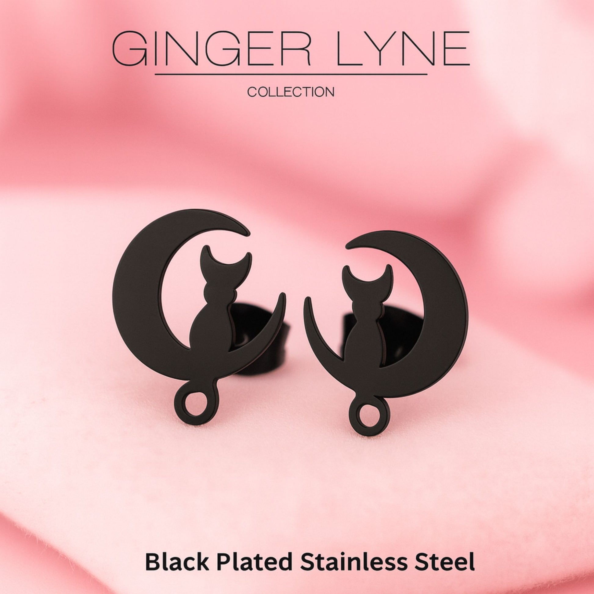GingerLyneCatMoonEarringsforWomenStainlessSteelKittyStudsPetJewelryGiftsforHer_Black-2