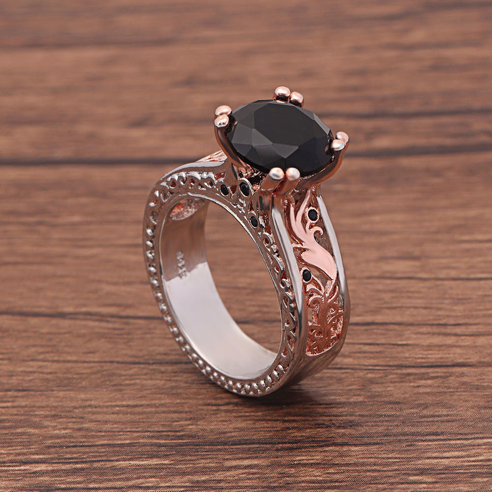 Nadia Engagement Ring Black Cz Rose Gold Plated Womens Ginger Lyne Collection - Black/Silver,11