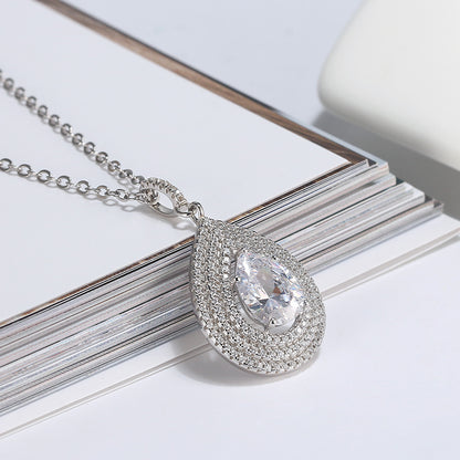 Teardrop Pendant Necklace for Women Sterling Silver Pave Cz Ginger Lyne Collection