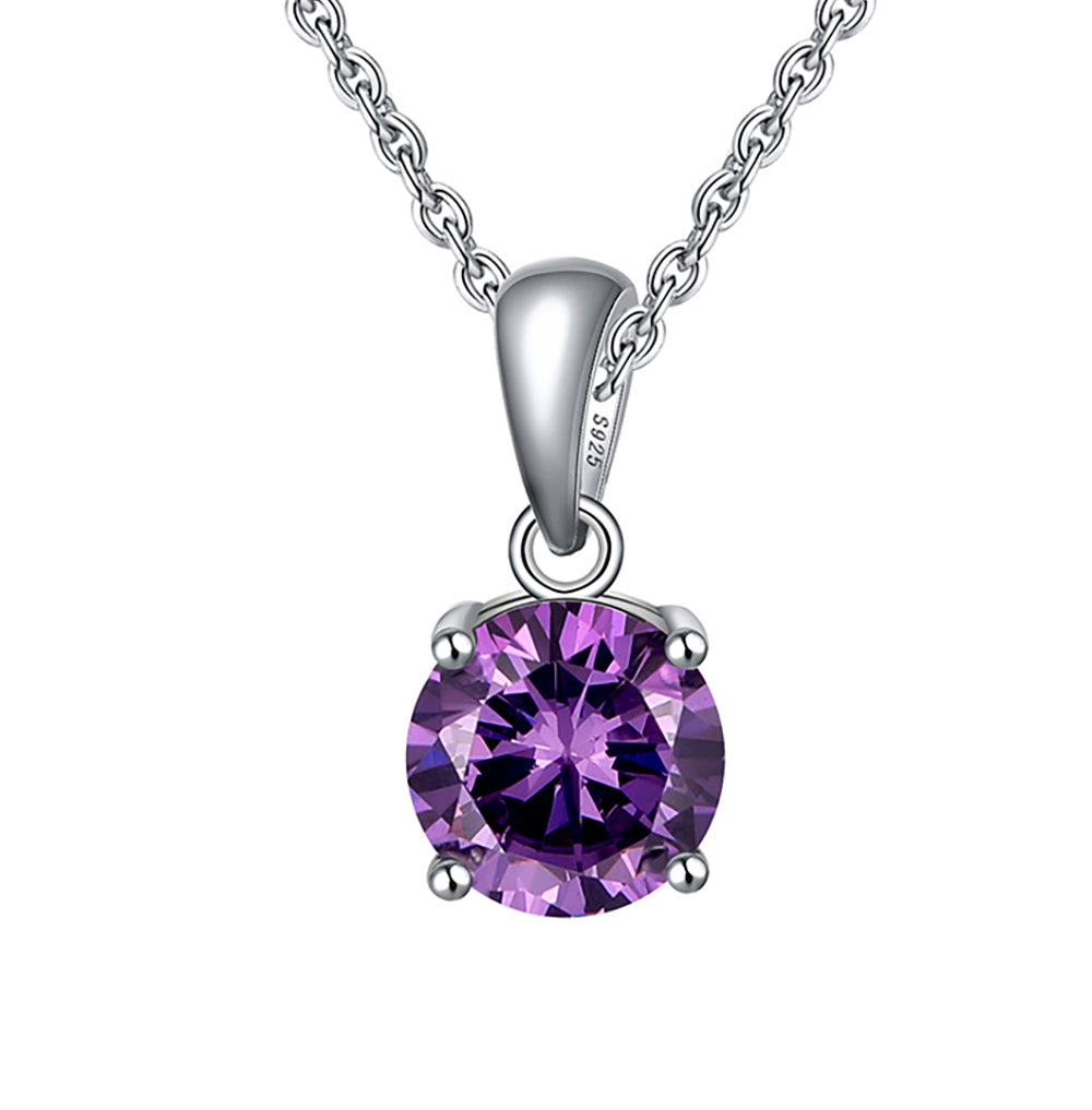 Solitaire Birthstone Necklace for Women Cz Sterling Silver Ginger Lyne Collection - April-clear