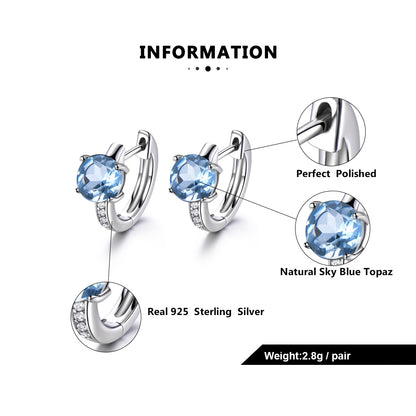 Huggie Style Hoop Earrings for Women Blue Topaz Sterling Silver Ginger Lyne Collection - Blue