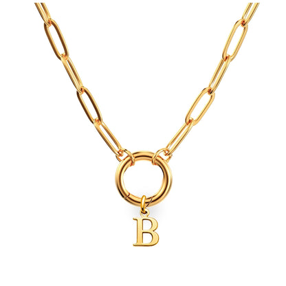 PaperclipLinkCircleCarabinerIntialLetterCharmHolderNecklaceforWomen18ktGoldPlatedStainlessSteelGingerLyne_Gold-B-1