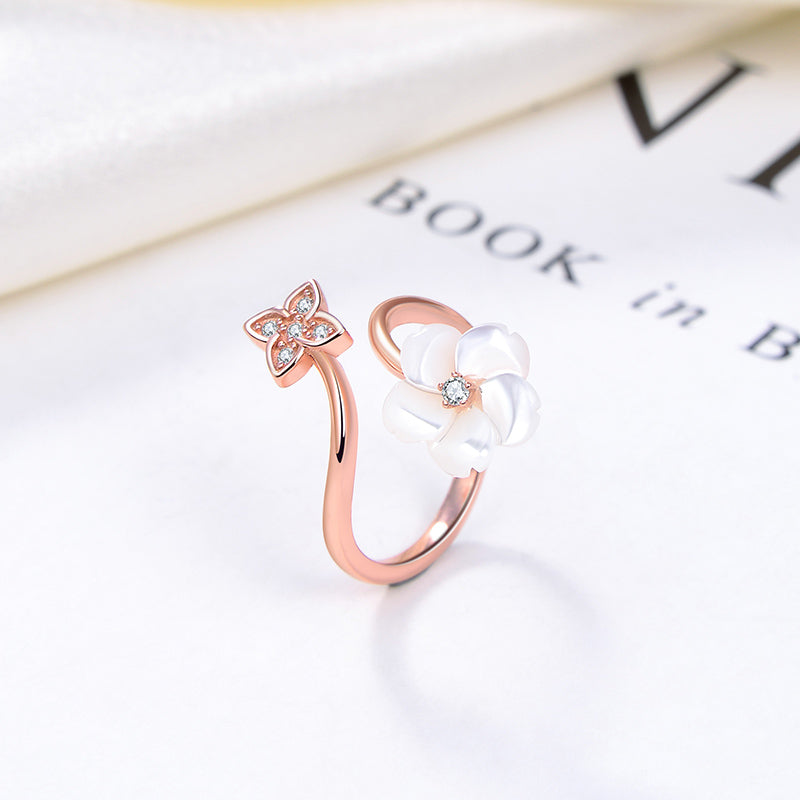 Forget Me Not Flower Adjustable Ring for Women Rose Gold Sterling Silver Ginger Lyne Collection