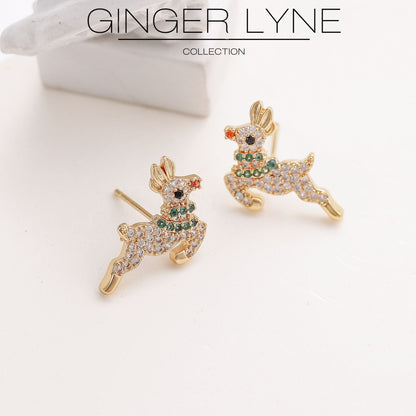 ChristmasReindeerEarringsWomensFlyingDeer14KTGoldPlatedStudCZGingerLyneCollection_Gold-5