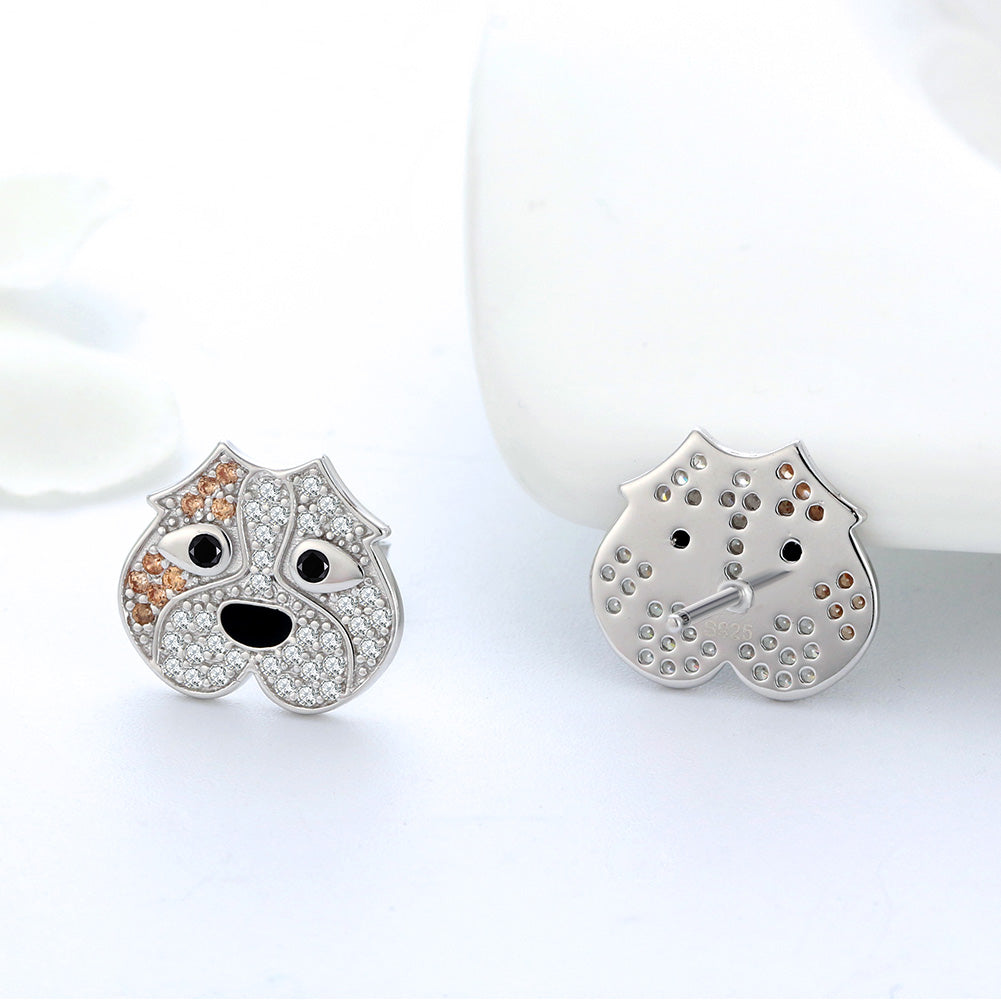 Pitbull Dog 3d Stud Earrings for Women Sterling Silver Cz Ginger Lyne Collection - 2D Earrings