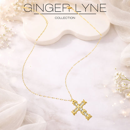CrossPendantNecklaceforWomenReligiousJewelryCZGoldPlatedStainlessSteelGingerLyneCollection_Gold-3