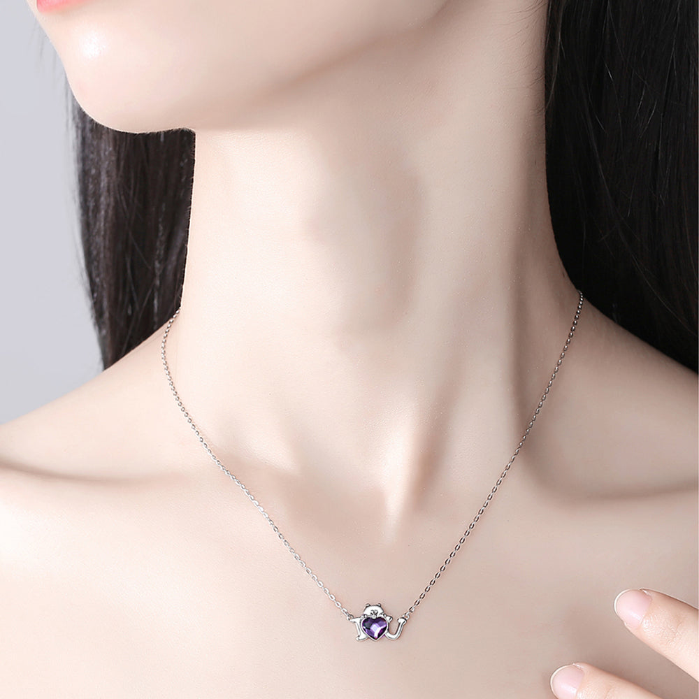 Teddy Bear I Love You  Necklace for Women Blue Heart Cz Sterling Silver Ginger Lyne Collection