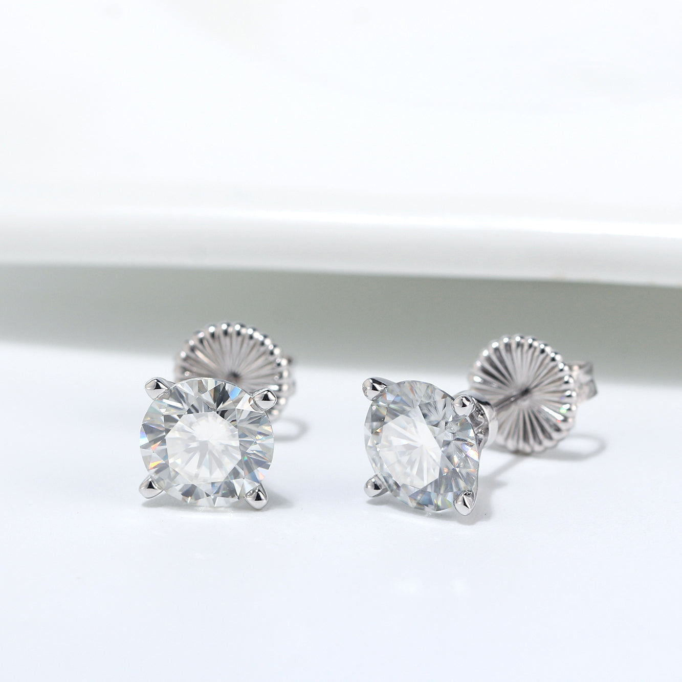 Amore 2 Ctw or 4 Ctw Moissanite Solitaire Stud Earrings for Women by Ginger Lyne Sterling Silver