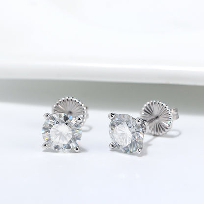 Amore 2 Ctw or 4 Ctw Moissanite Solitaire Stud Earrings for Women by Ginger Lyne Sterling Silver