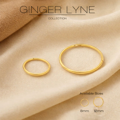 Thin Hoop Earrings Ginger Lyne 20 Gauge Stainless Steel Hinged Clicker for Lobe Cartilage Nose Piercing Body Jewelry - Gold-8mm