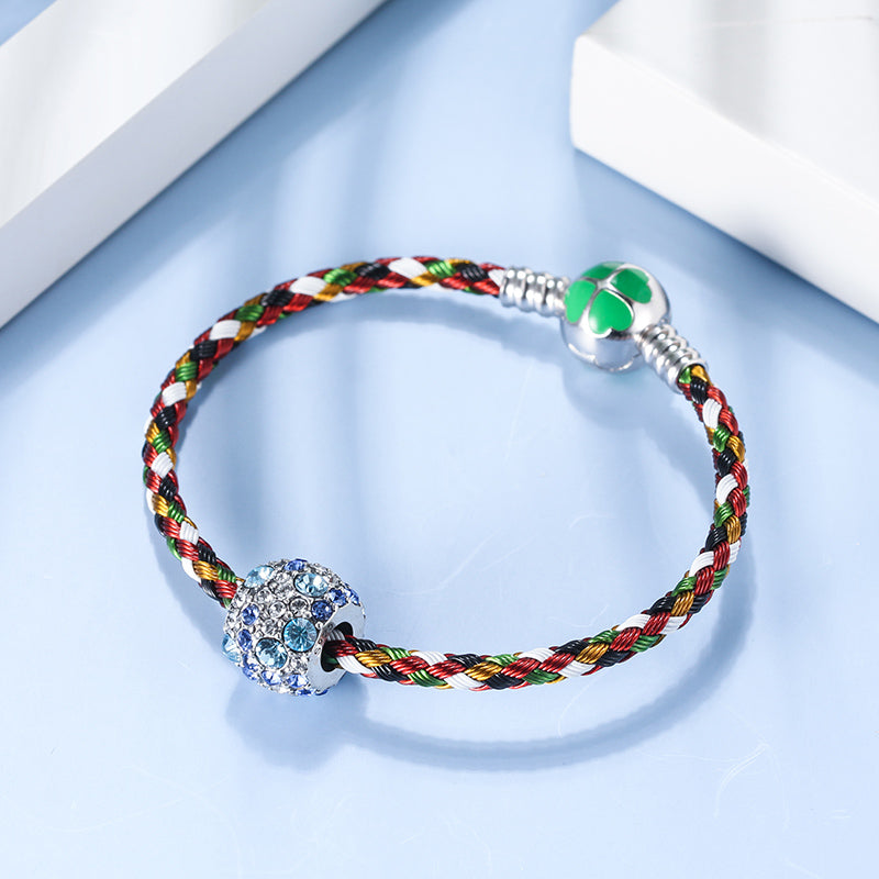 BraidedSteelCharmBraceletWomens21cmSterlingSilverLuckyCloverClaspGingerLyneCollection_21cm-6