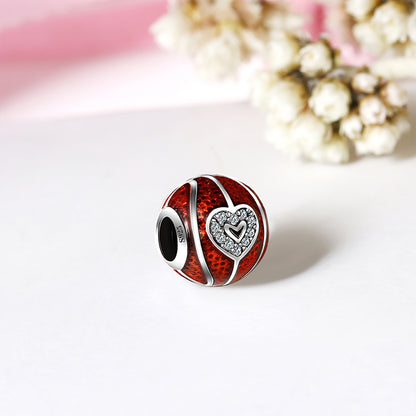 Love Basketball Charm European Bead CZ Red Sterling Silver Ginger Lyne Collection