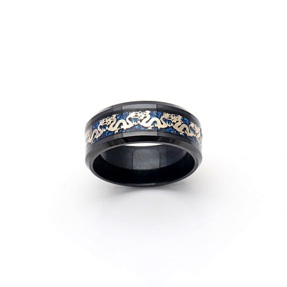 Dragon Wedding Band for Women or Men Black or Blue Stainless Steel Ring by Ginger Lyne Collection