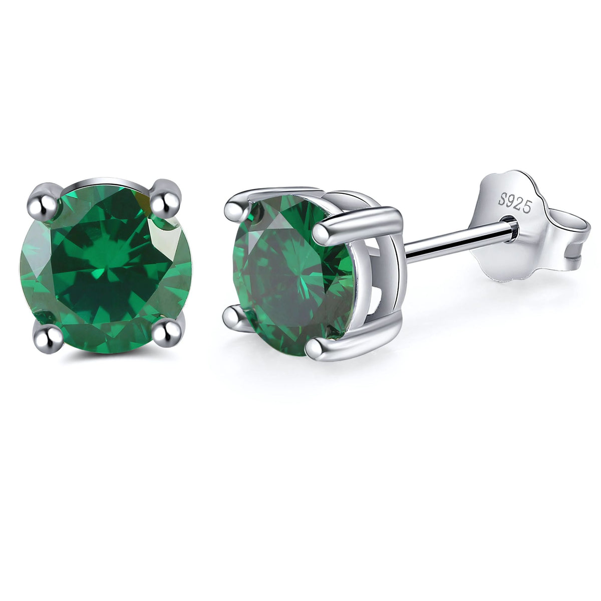May Birthstone Stud Earrings for Women Green Cubic Zirconia 6mm Sterling Silver Studs by Ginger Lyne - May