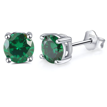 May Birthstone Stud Earrings for Women Green Cubic Zirconia 6mm Sterling Silver Studs by Ginger Lyne - May