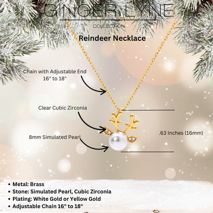 Reindeer Necklace for Women by Ginger Lyne Gold Plated Simulated Pearl Christmas Jewelry - Silver