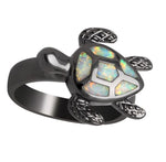Load image into Gallery viewer, Sea Turtle Statement Ring Black Plate Fire Opal Girl Women Ginger Lyne Collection - White,11
