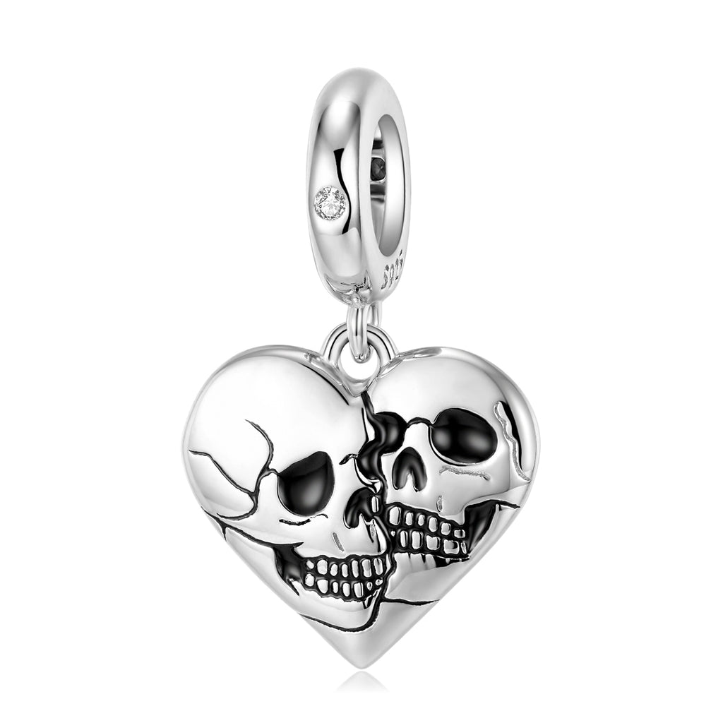 Skulls Heart Charm European Bead CZ Sterling Silver Ginger Lyne Collection