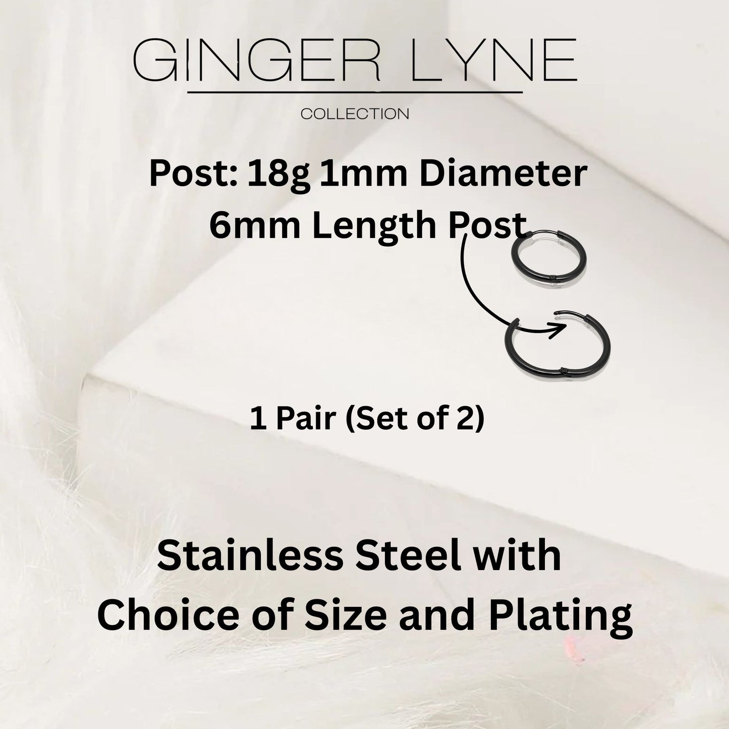 Stainless Steel Hoop Earrings by Ginger Lyne Huggie Style for Lobe Cartilage Piercing Body Jewelry - Black-20mm