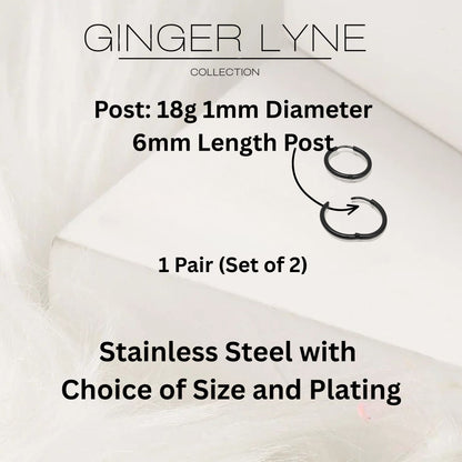 Stainless Steel Hoop Earrings by Ginger Lyne Huggie Style for Lobe Cartilage Piercing Body Jewelry - Black-20mm