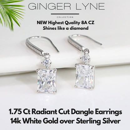 Radiant Cut Dangle Earrings for Women 8A Simulated Diamond Sterling Silver Ginger Lyne Collection