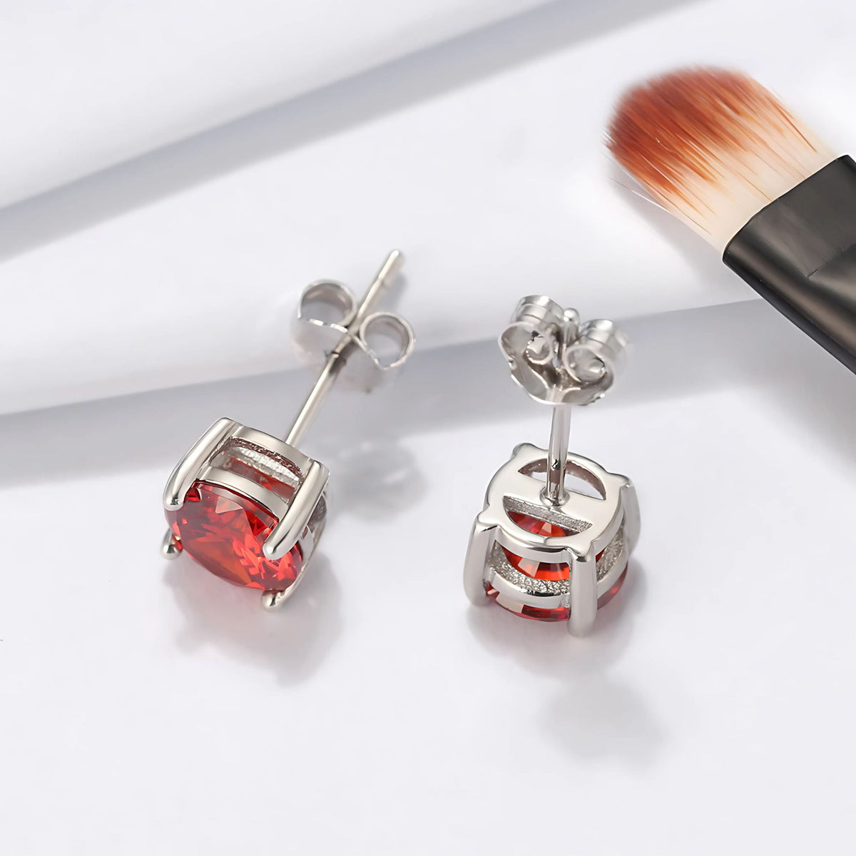January Birthstone Stud Earrings for Women Red Cubic Zirconia 6mm Sterling Silver Studs by Ginger Lyne - January
