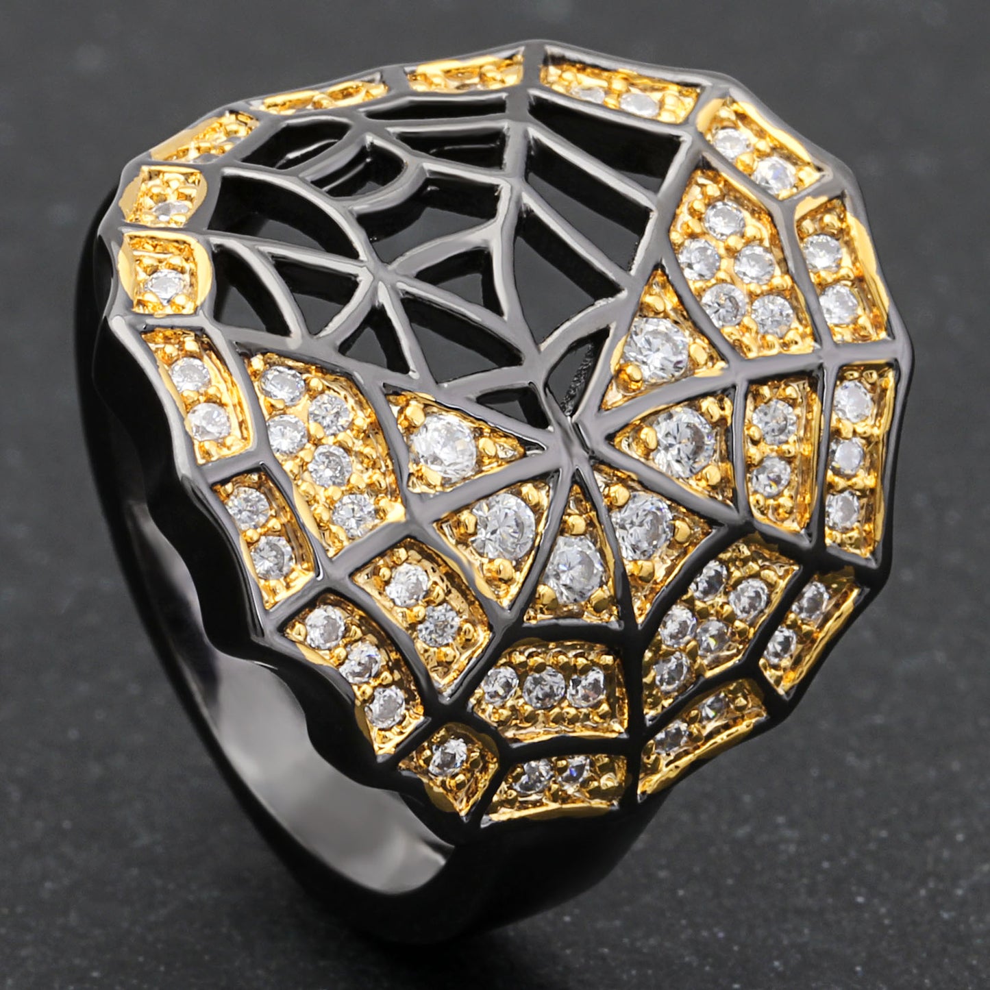 Spider Web Statement Ring for Women Goth Black Plated Cz Ginger Lyne Collection