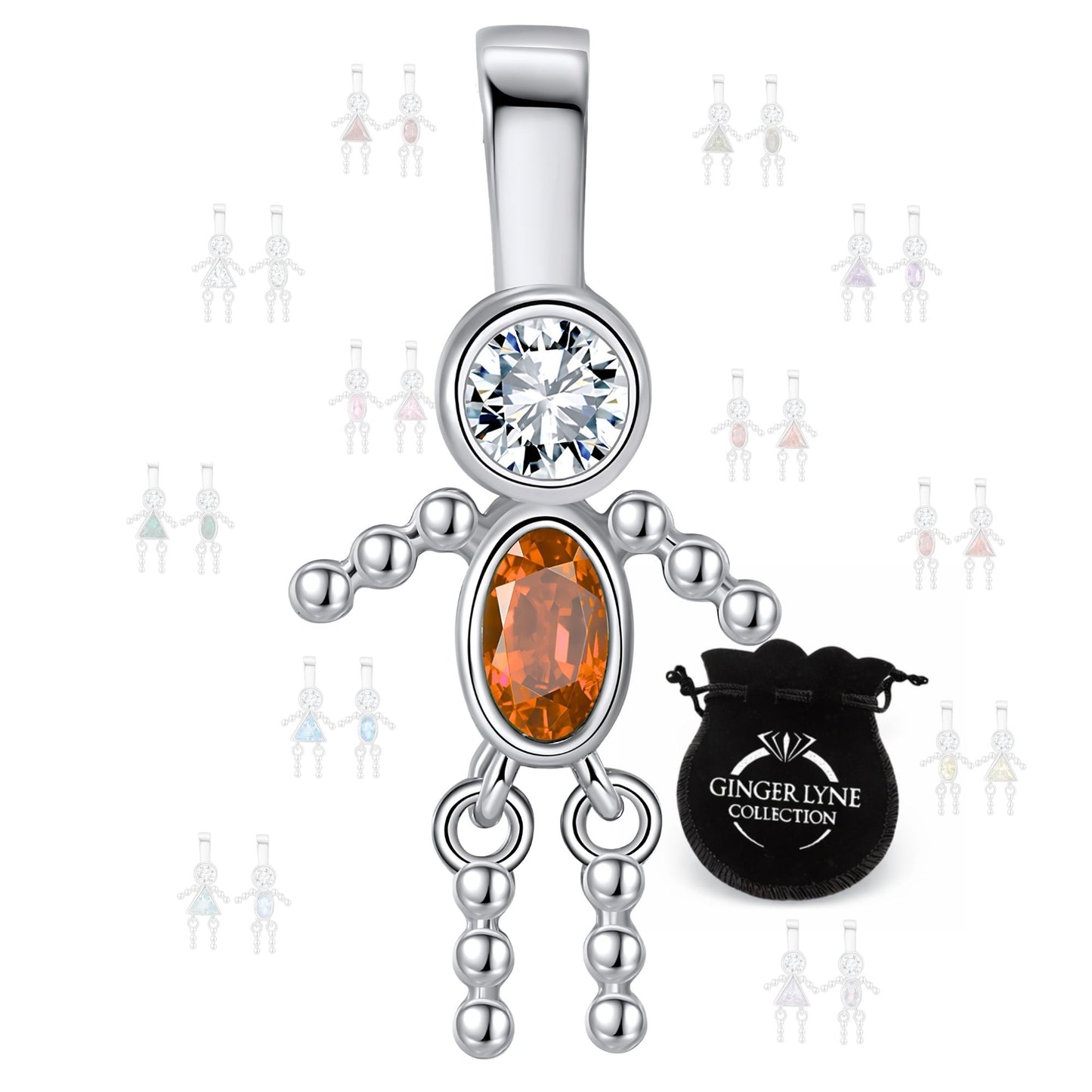 Baby Boy Birthstone Charm Children Pendants for Mom or Grandma Necklace by Ginger Lyne CZ Sterling Silver - Boy January
