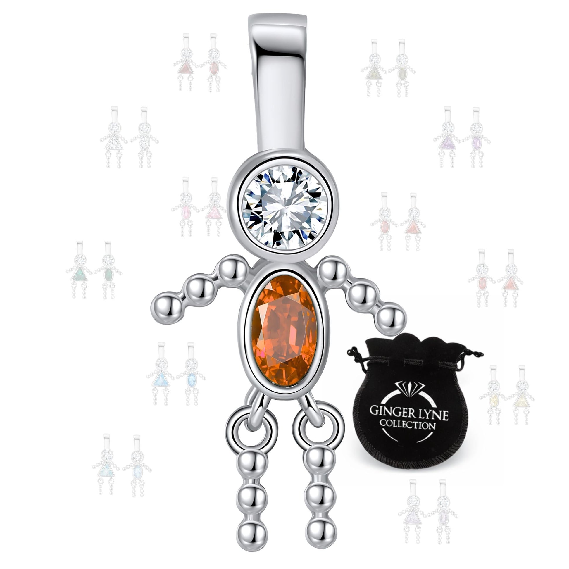 Baby Boy Birthstone Charm Children Pendants for Mom or Grandma Necklace by Ginger Lyne CZ Sterling Silver - Boy January