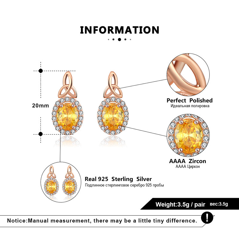 Halo Drop Earrings for Women Yellow Cz Rose Sterling Silver Ginger Lyne Collection