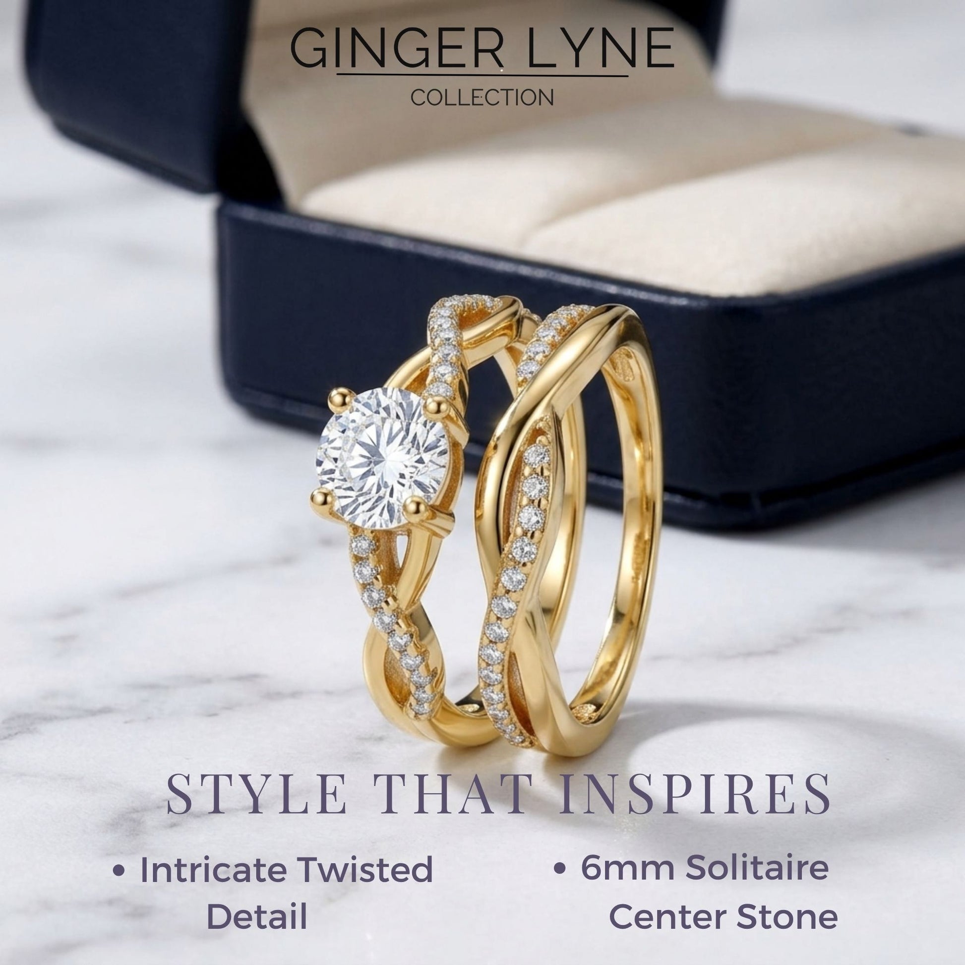 QueenaWeddingRingSetAnniversaryBandEngagementRingforWomenSterlingSterlingCzGingerLyneCollection_Gold/Sterling-2