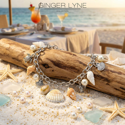 TurtlesandSeashellsCharmBraceletforWomenbyGingerLyneStainlessSteelSimulatedPearls_Silver-2