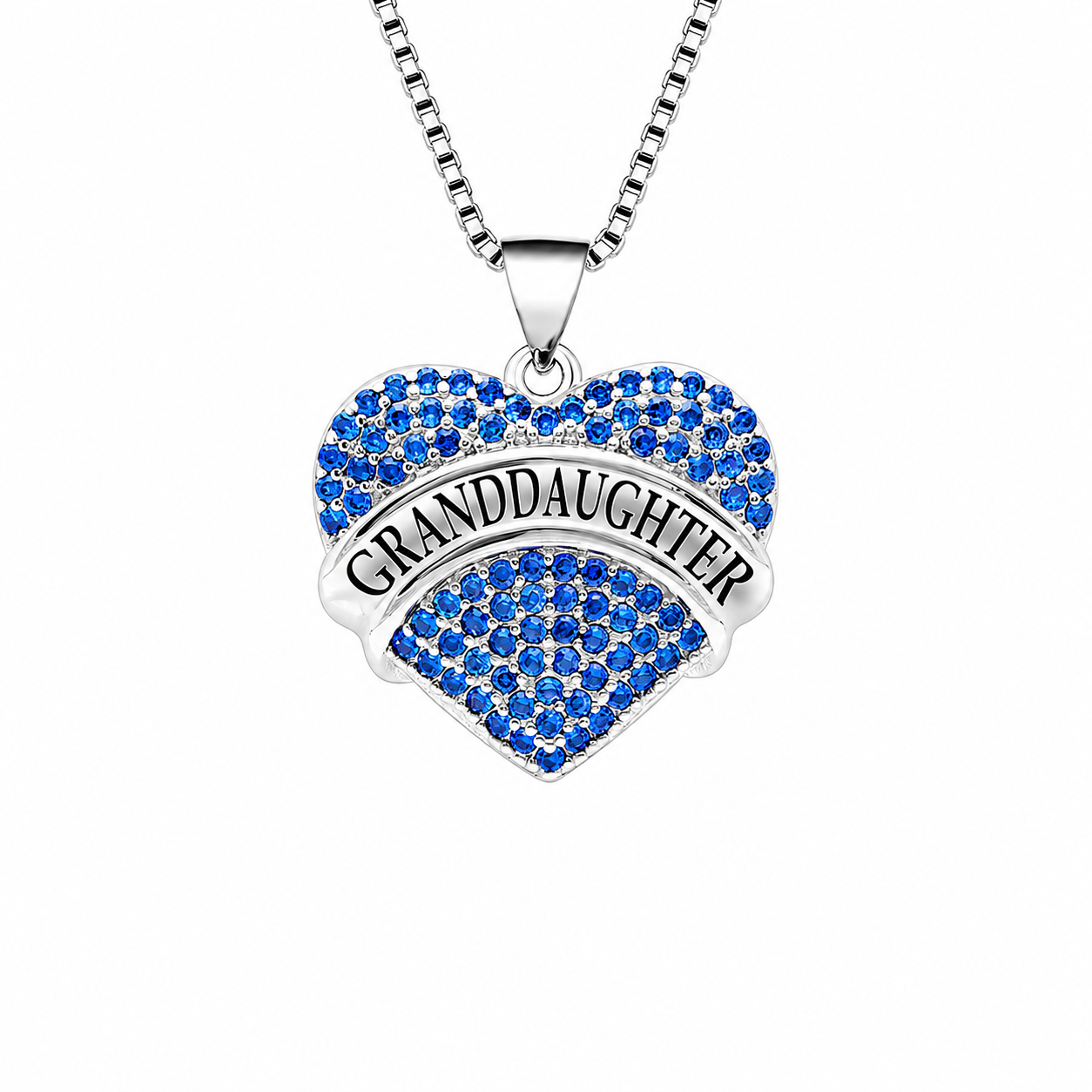 Granddaughter Necklace for Women by Ginger Lyne CZ Heart Pendant White Gold Plated - Blue