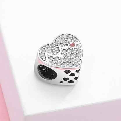 Heartbeat Love Heart Bead Charm Clear Cubic Zirconia Sterling Silver Womens Ginger Lyne Collection