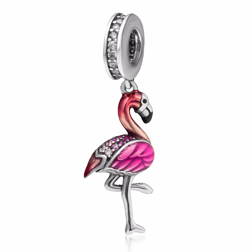 Pink Flamingo Charm European Bead CZ Sterling Silver Ginger Lyne Collection
