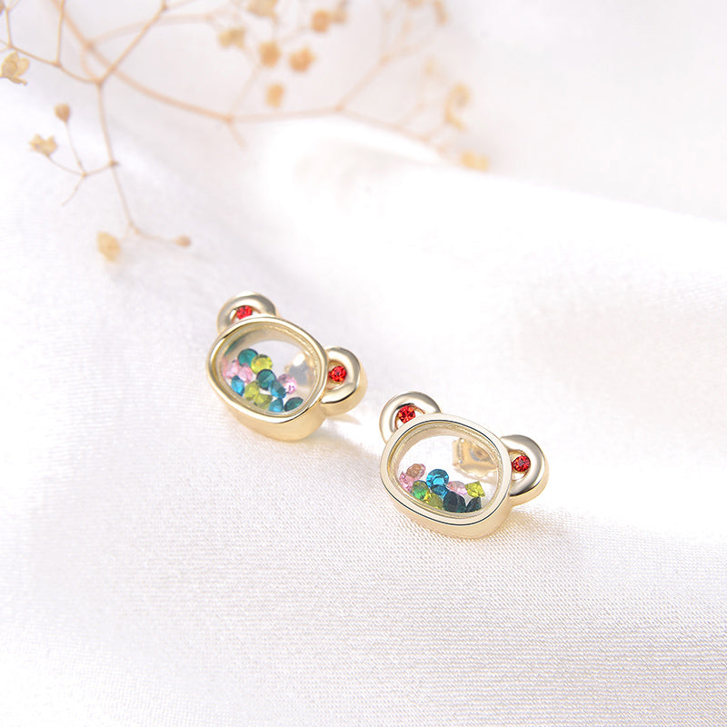 Floating CZ Bear Earrings for Women Gold Plated Sterling Silver Ginger Lyne Collection - Earrings
