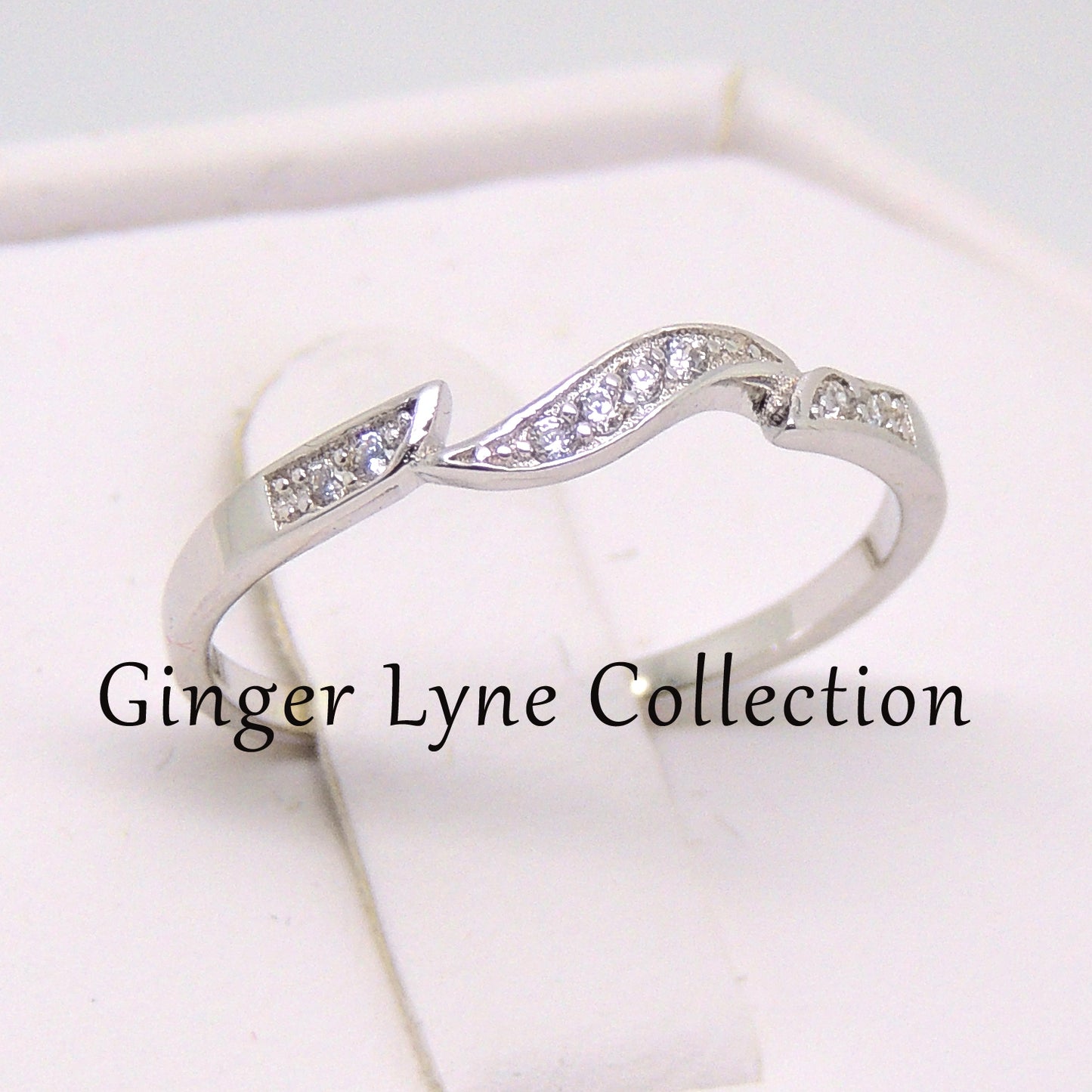 Calli Unique Anniversary Wedding Band Ring White Gold Plate Ginger Lyne Collection