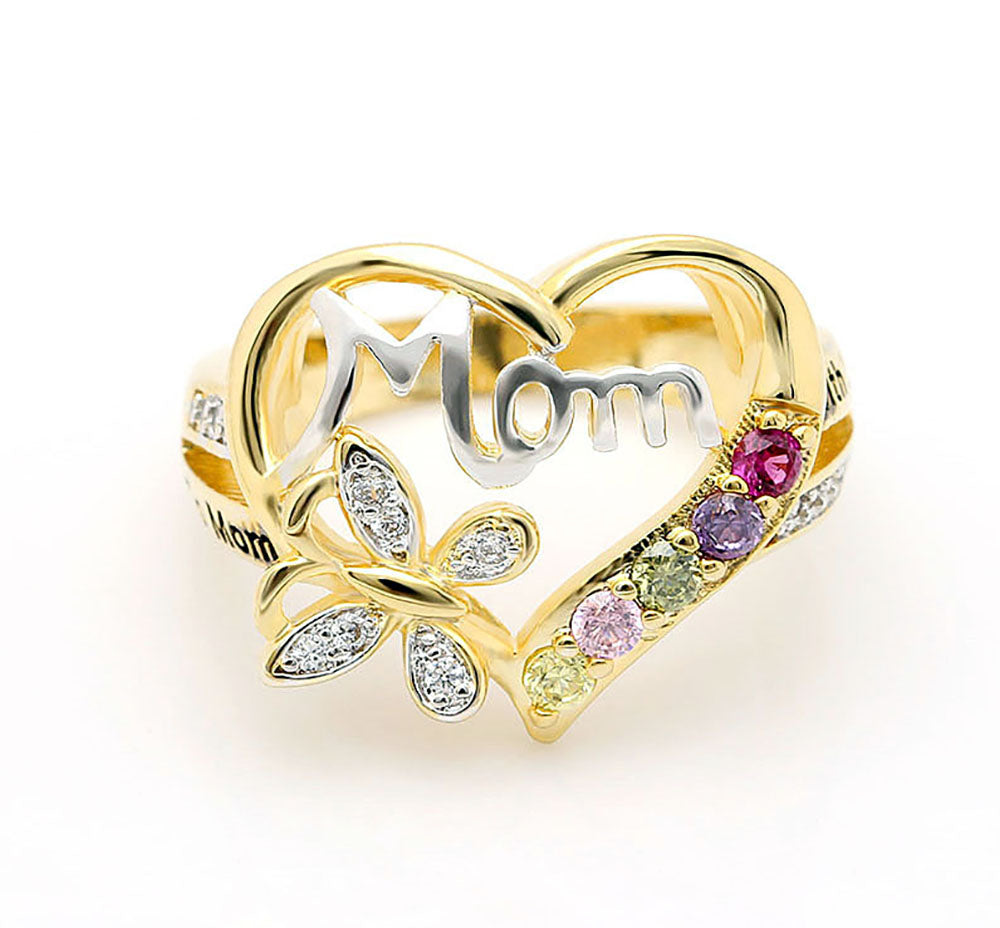 Mom Heart Ring Cz Gold Plated Engraved to Mom With Love Womens Ginger Lyne Collection